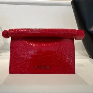 Jacquemus Vibrant Red Croc-Embossed Wristlet